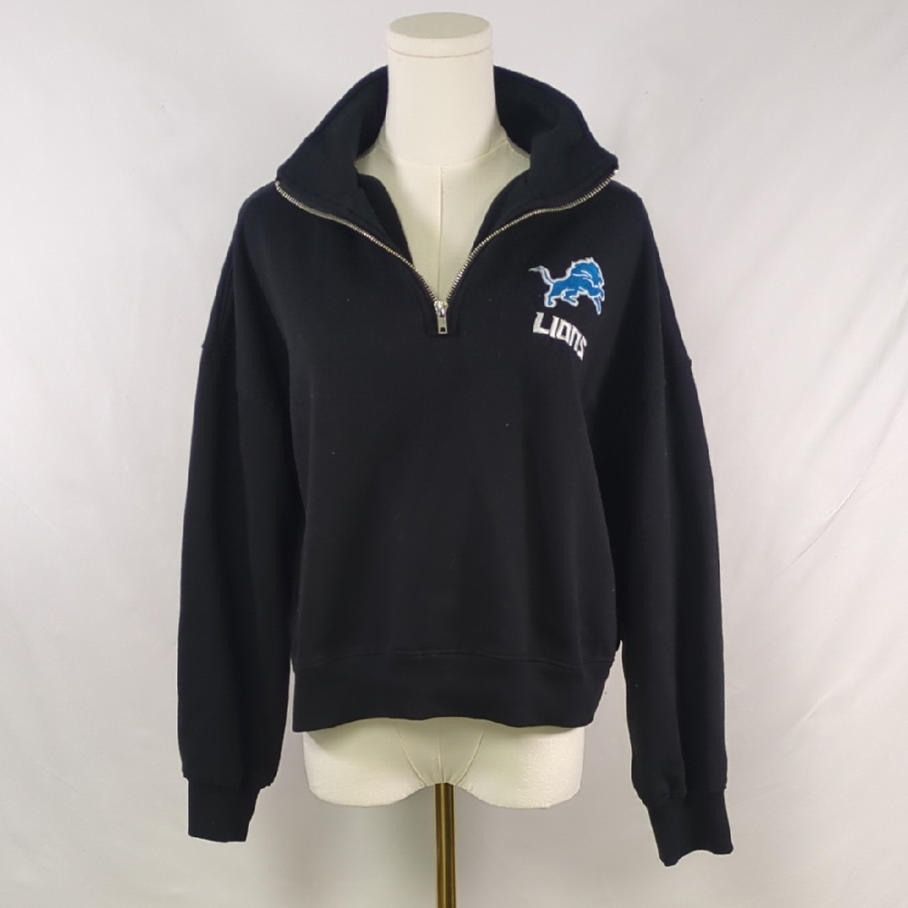 NWOT Women's Detroit Lions NFL Football Black Quarter-Zip Sweater Size Large